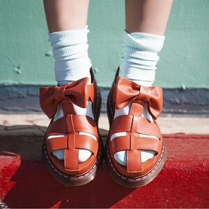 Doc Marten x Agyness Deyn red leather bow platform sandals